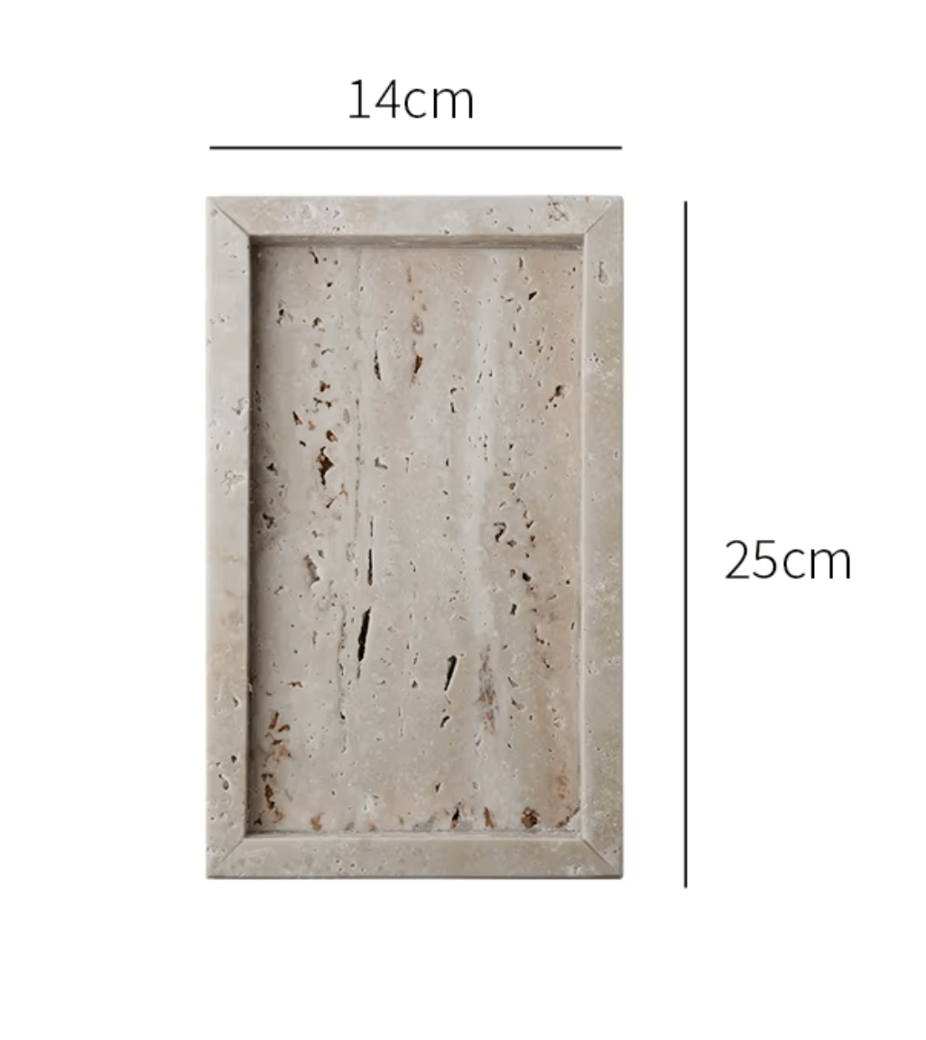 Minimalistisches Marmor-Tablett aus Travertin, 14x25 cm, perfekt für Schmuck oder Dekoration.