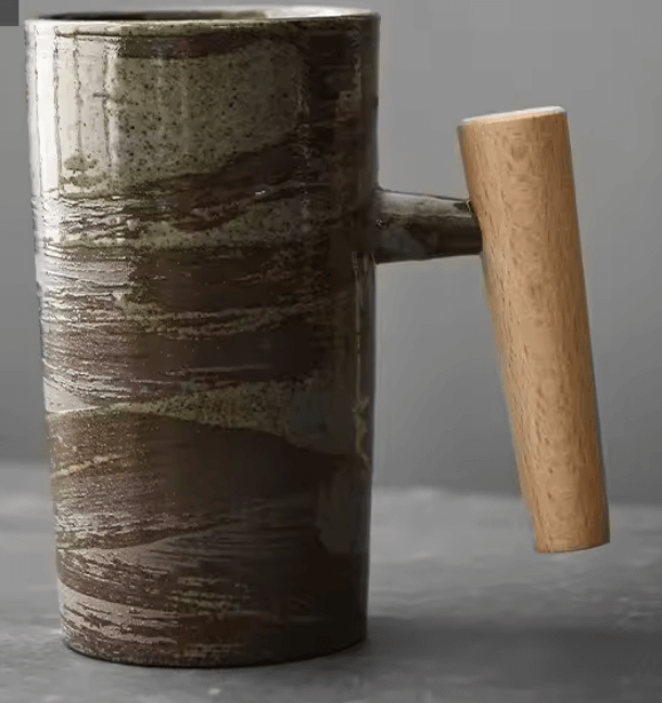 Keramik-Kaffeetasse mit Holzgriff, natürliche Eleganz für Kaffee und Tee, handgefertigte Tasse mit rustikalem Charme