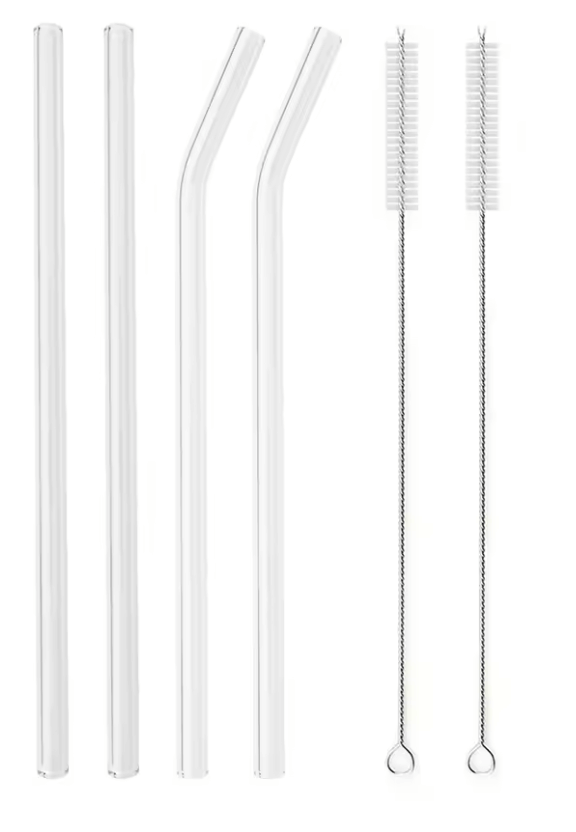 Glass straw set "Pure Sip" with cleaning brushes - sustainable and stylish drinkware made from premium glass.