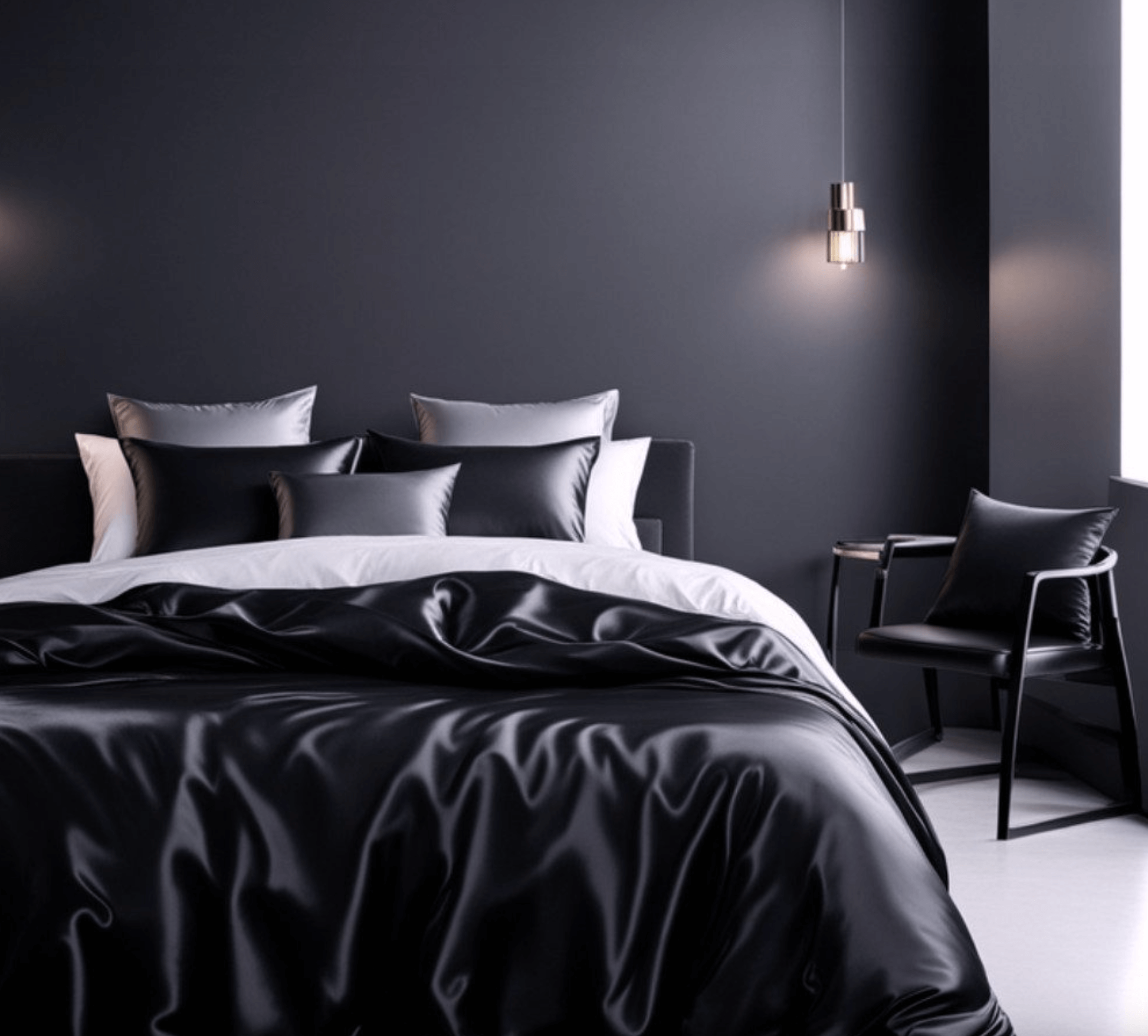 Luxurious Nordic Satin Bedding in Trend Color Mocha Mousse 2025, showcasing sleek design and elegant comfort in a modern bedroom.