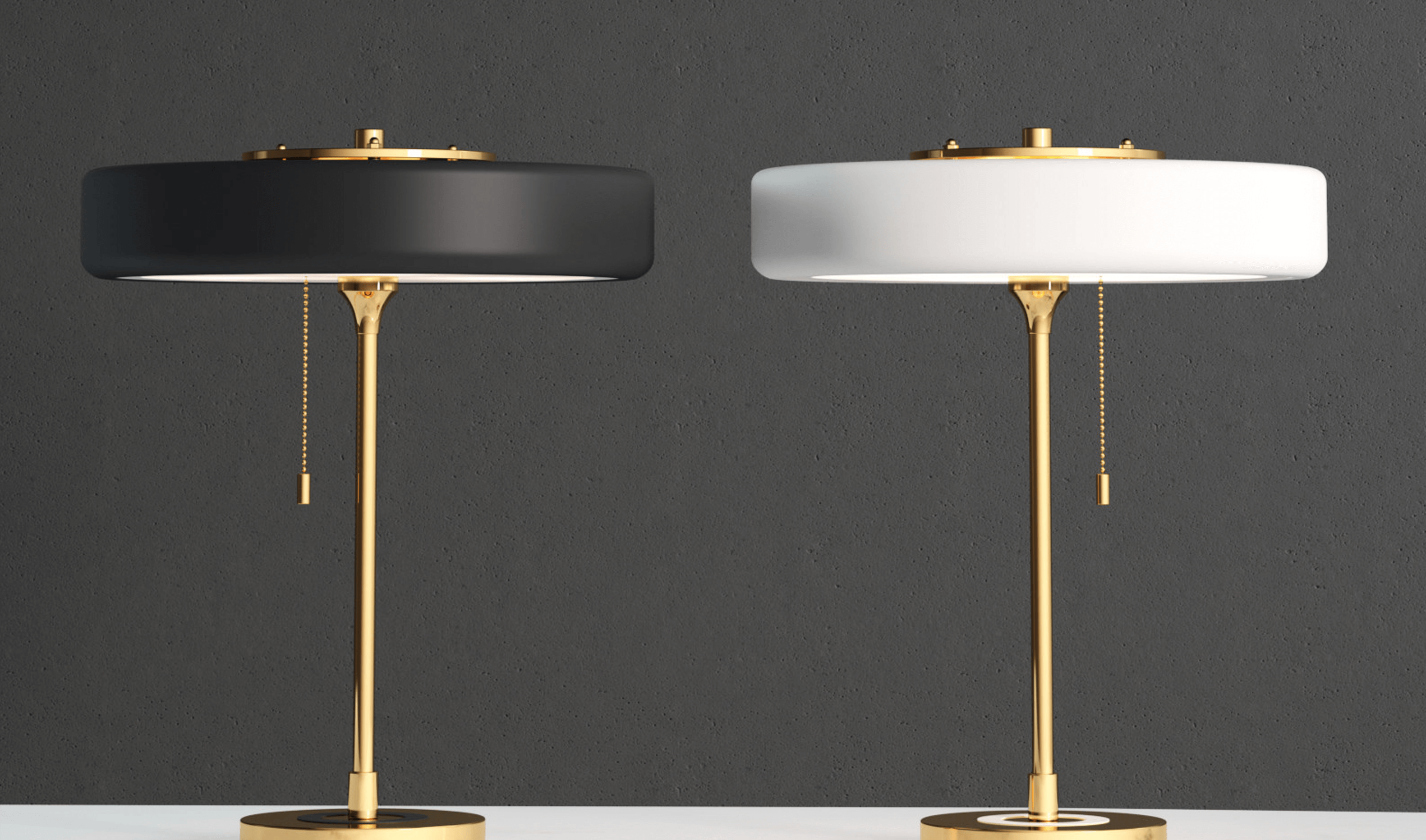 Nordic Glow LED Tischlampe in schwarz und weiß mit goldenen Akzenten, ideal für minimalistisches Home-Office Setup.