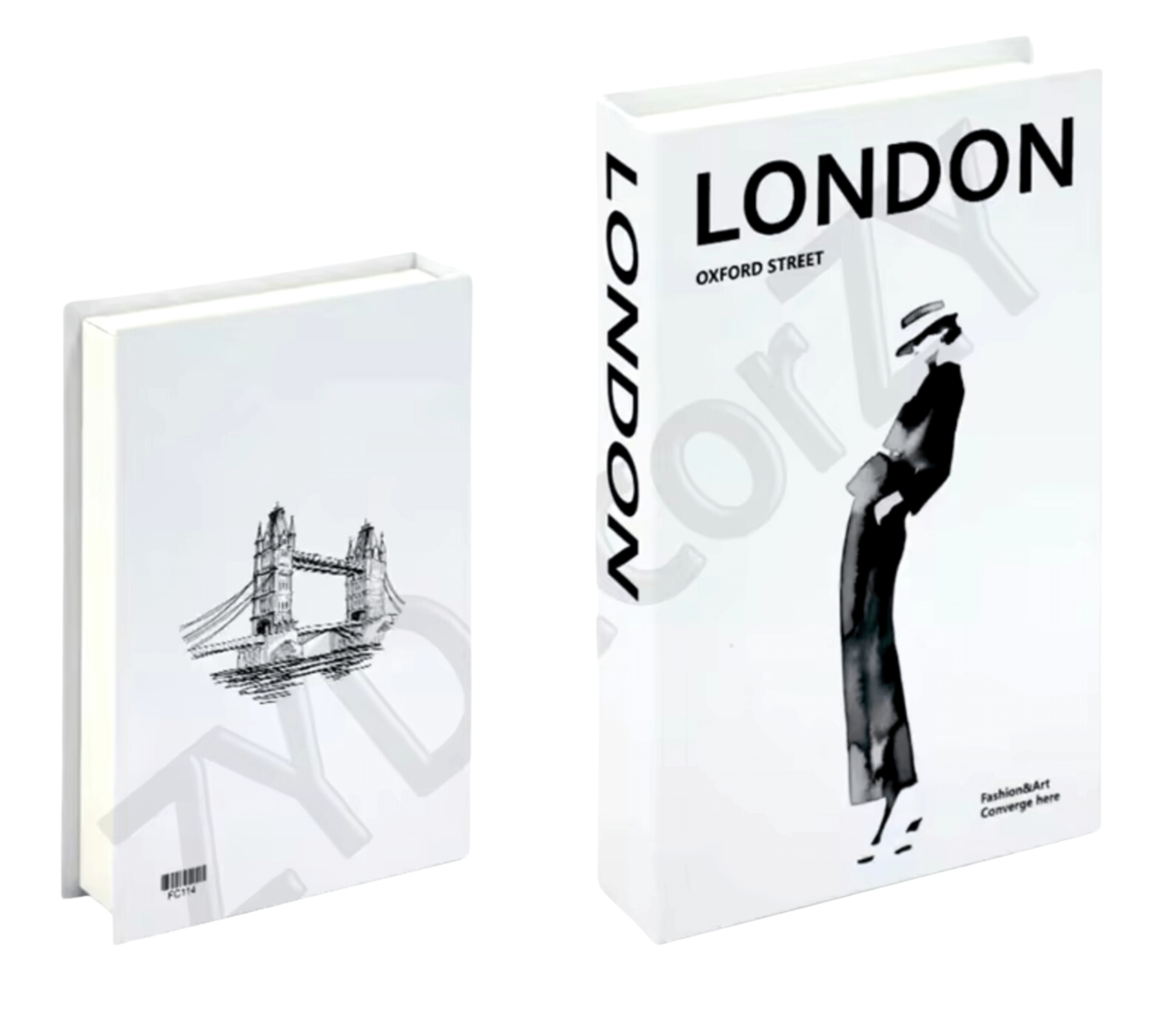 Dekorative Bücher mit London Motiv, modernes Design für stilvolle Wohnraumgestaltung, hochwertiges Material für elegante Atmosphäre.